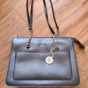 DKNY black faux leather shoulder bag